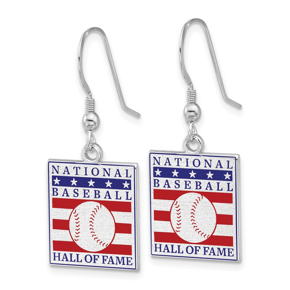 Alternate view of the Sterling Silver Hall of Fame Epoxy National Baseball Dangle Earrings by The Black Bow Jewelry Co.