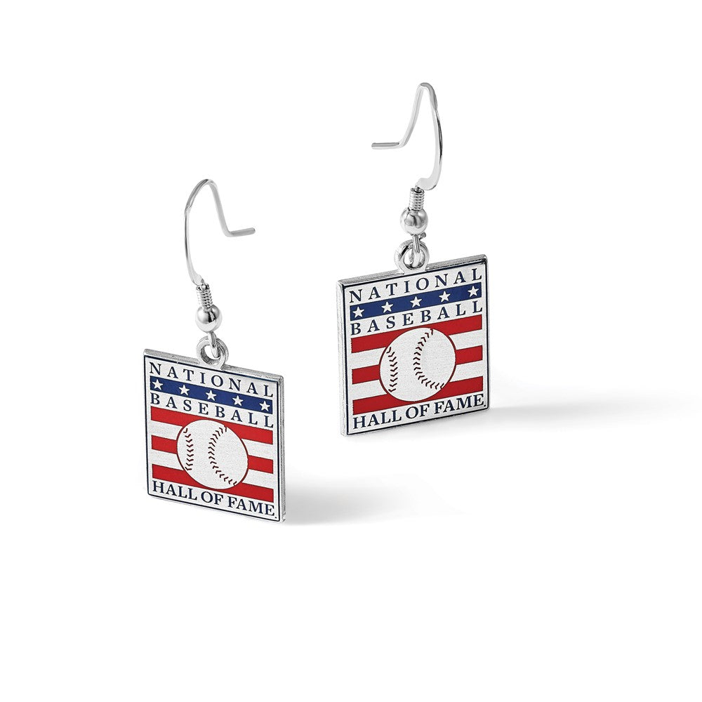 Alternate view of the Sterling Silver Hall of Fame Epoxy National Baseball Dangle Earrings by The Black Bow Jewelry Co.