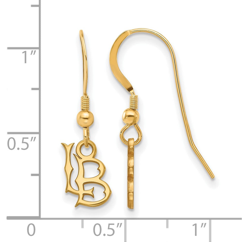 Alternate view of the 14K Gold Plated Silver CSU Long Beach XS Dangle Earrings by The Black Bow Jewelry Co.