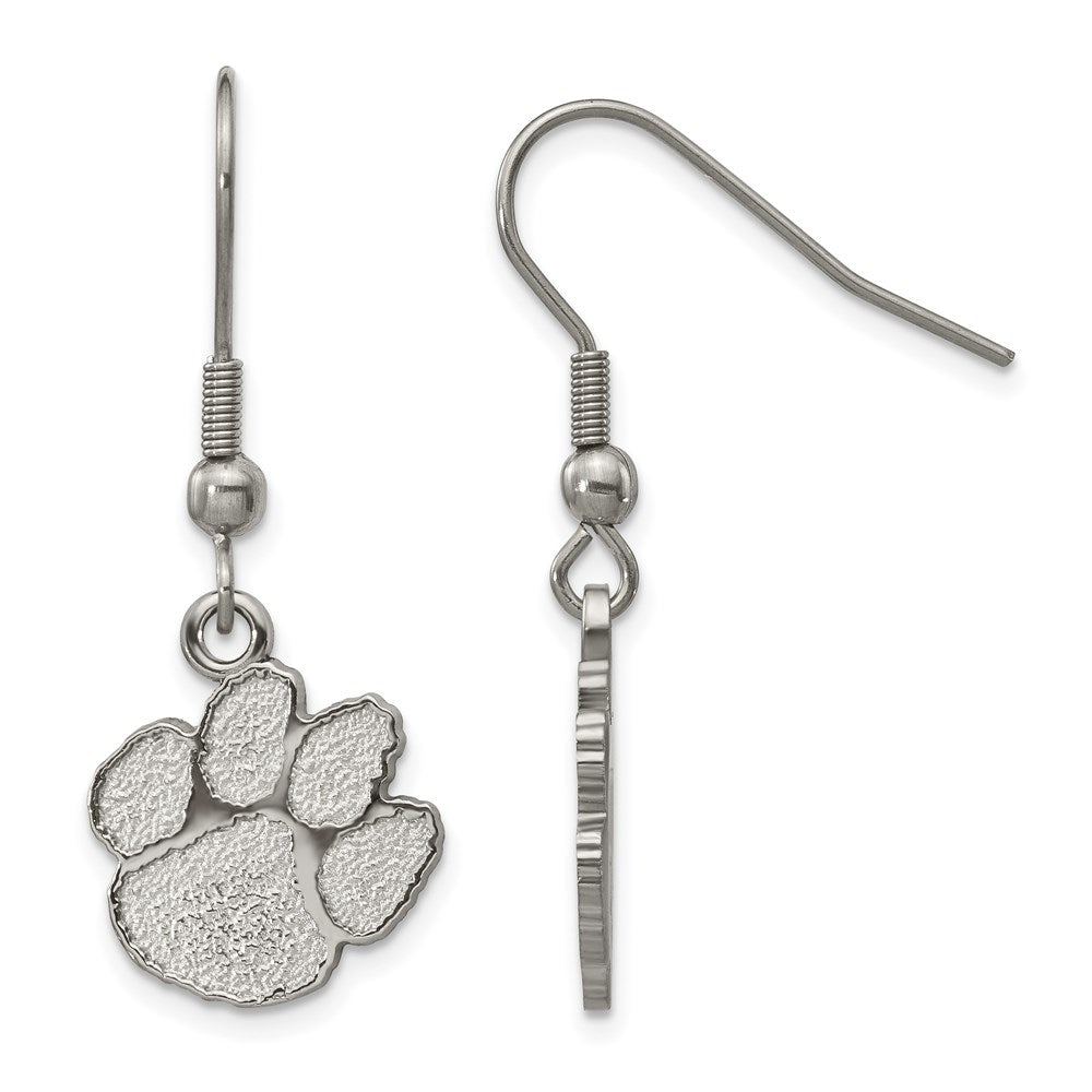 Stainless Steel Clemson University Small Tiger Paw Dangle Earrings, Item E18987 by The Black Bow Jewelry Co.