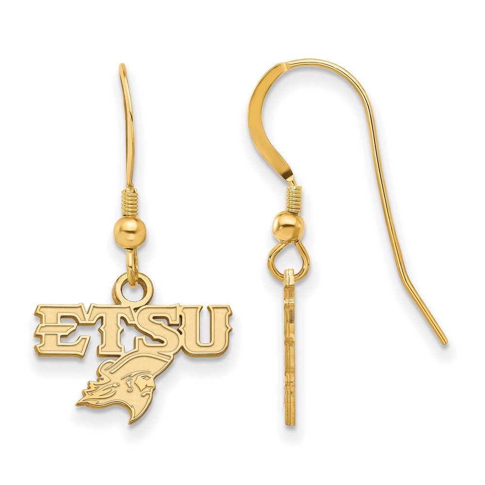 14K Gold Plated Silver East Tennessee State ETSU XS Dangle Earrings, Item E18990 by The Black Bow Jewelry Co.