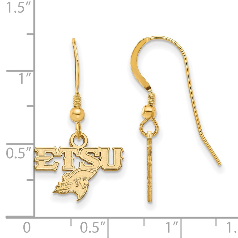 Alternate view of the 14K Gold Plated Silver East Tennessee State ETSU XS Dangle Earrings by The Black Bow Jewelry Co.