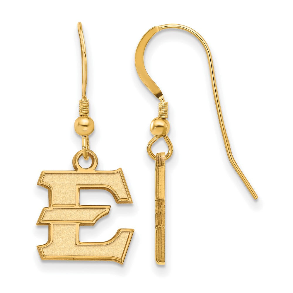 14K Gold Plated Silver East Tennessee State Small 'E' Dangle Earrings, Item E18992 by The Black Bow Jewelry Co.