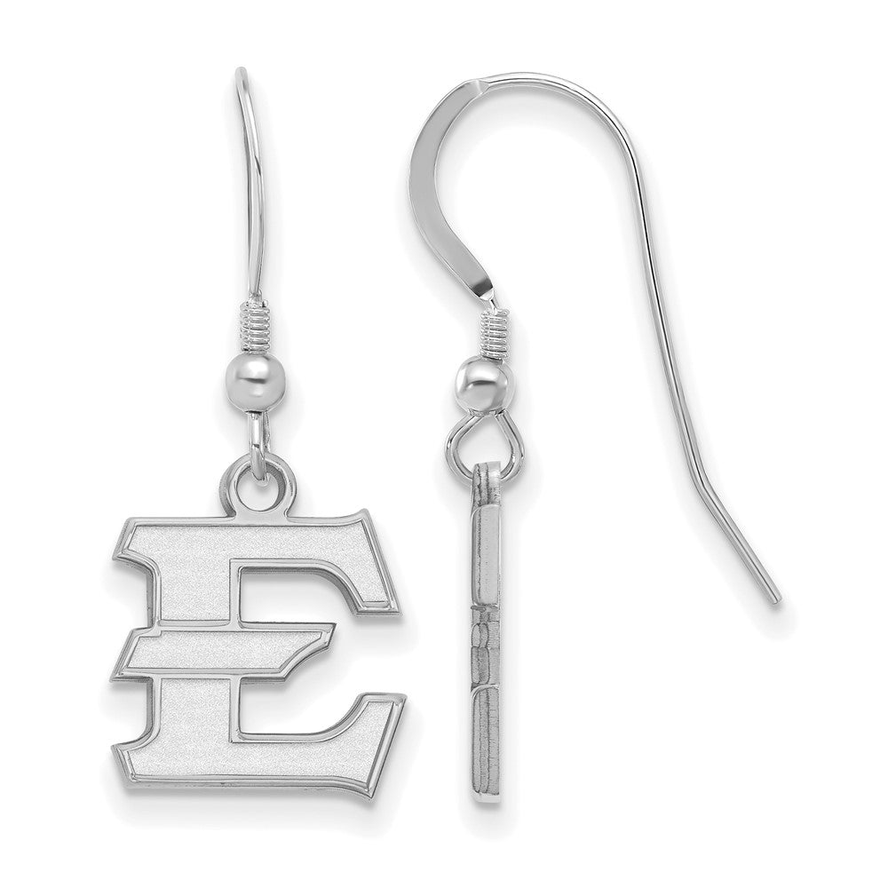 Sterling Silver East Tennessee State Small 'E' Dangle Earrings, Item E18993 by The Black Bow Jewelry Co.