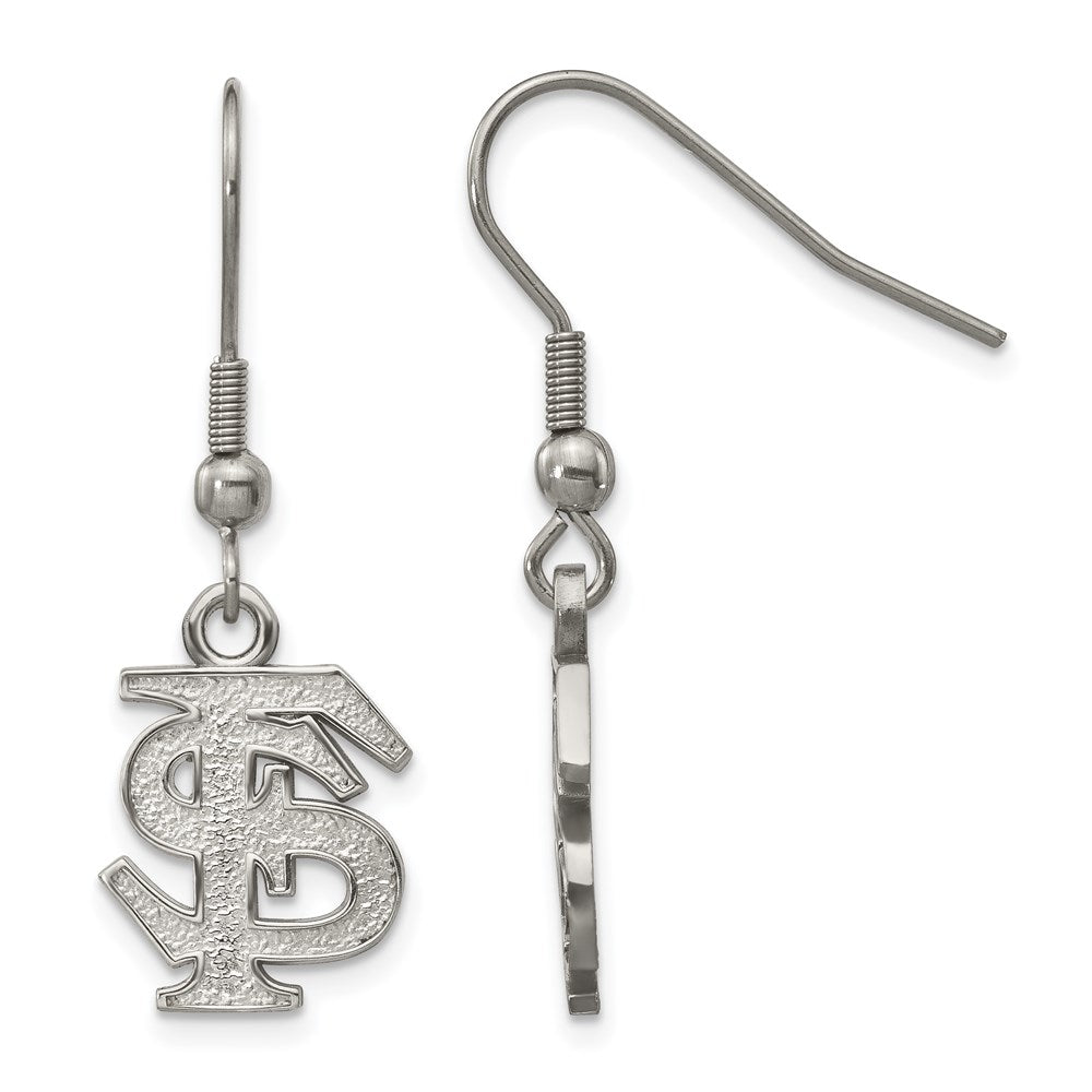 Stainless Steel Florida State University Small 'FS' Dangle Earrings, Item E18996 by The Black Bow Jewelry Co.