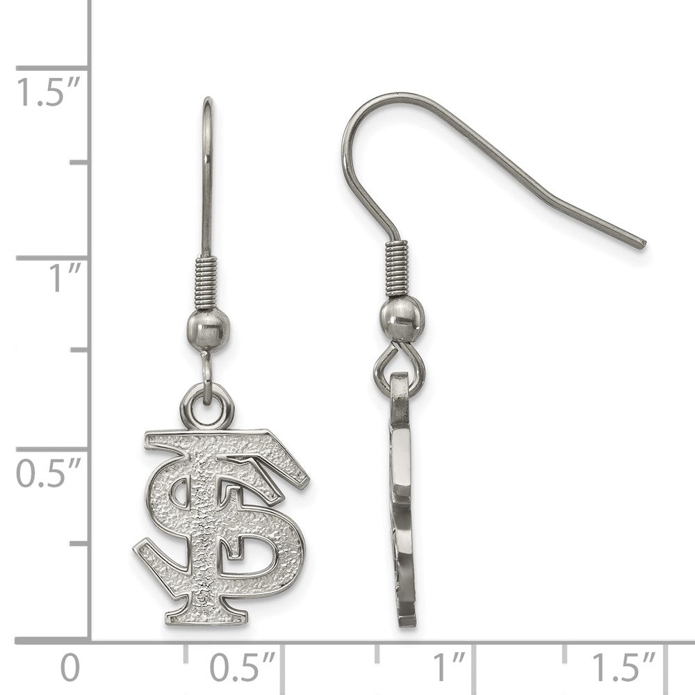 Alternate view of the Stainless Steel Florida State University Small 'FS' Dangle Earrings by The Black Bow Jewelry Co.