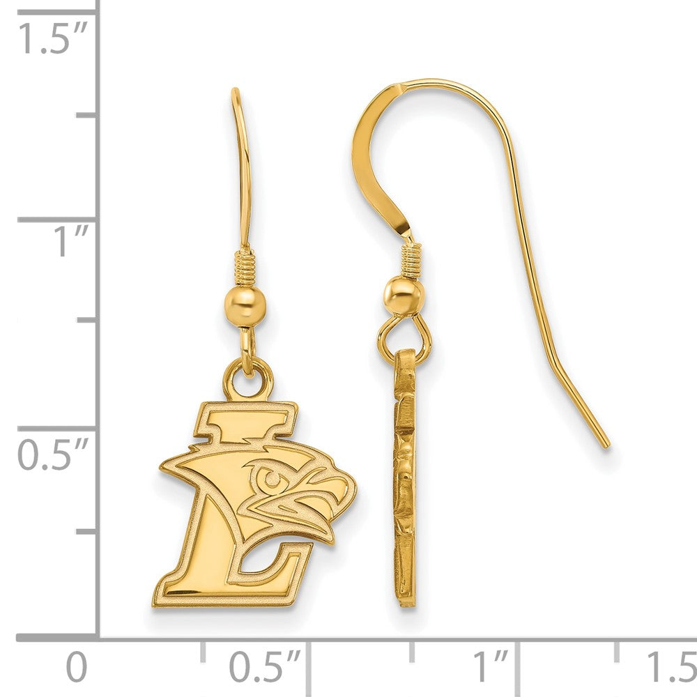 Alternate view of the 14K Gold Plated Silver Lehigh University Small Logo Dangle Earrings by The Black Bow Jewelry Co.