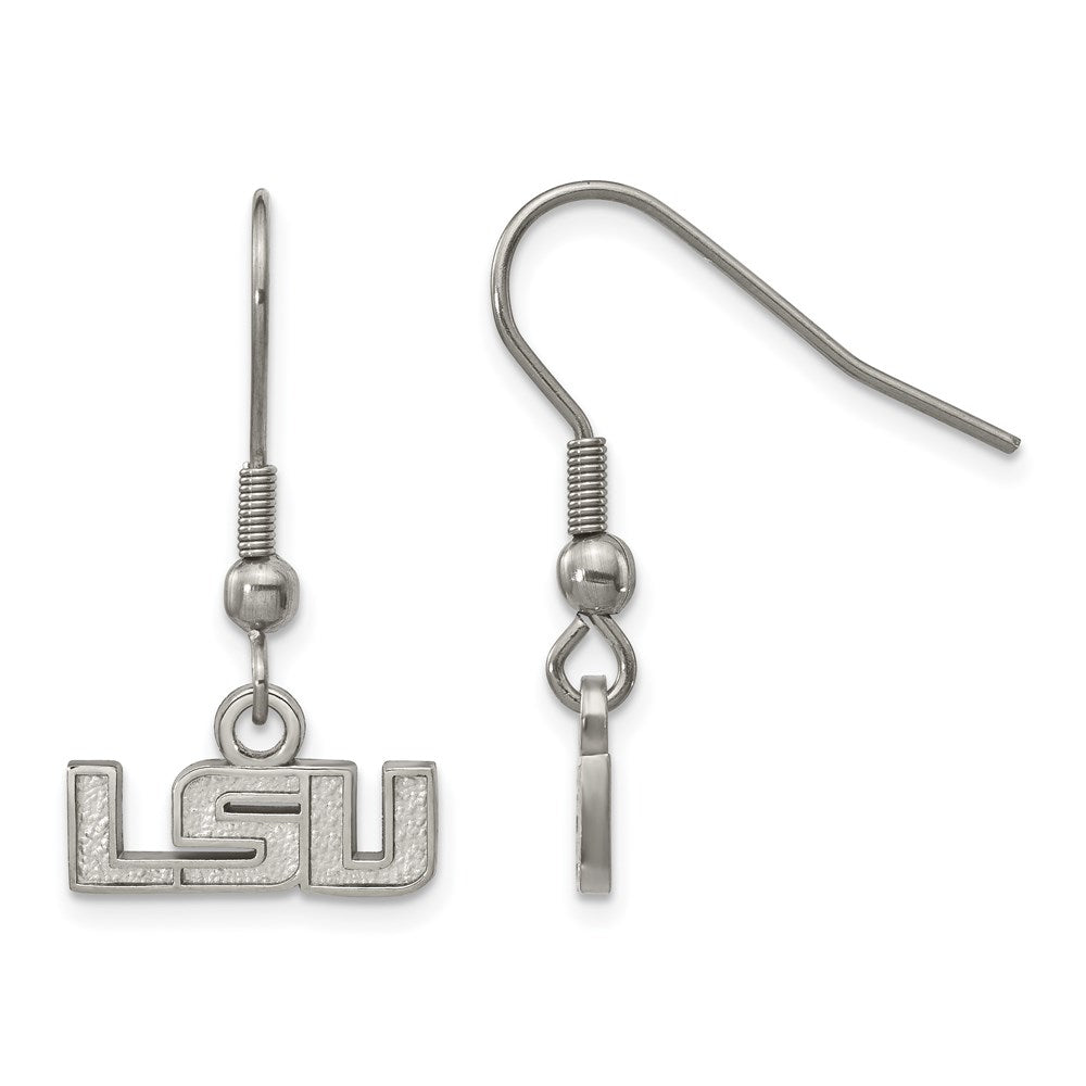 Stainless Steel Louisiana State University XS (Tiny) Dangle Earrings, Item E19007 by The Black Bow Jewelry Co.