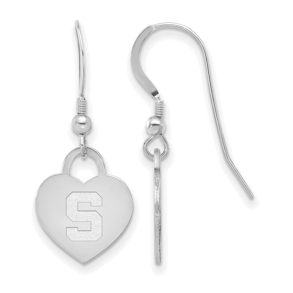 Sterling Silver Michigan State University Heart Dangle Earrings, Item E19008 by The Black Bow Jewelry Co.