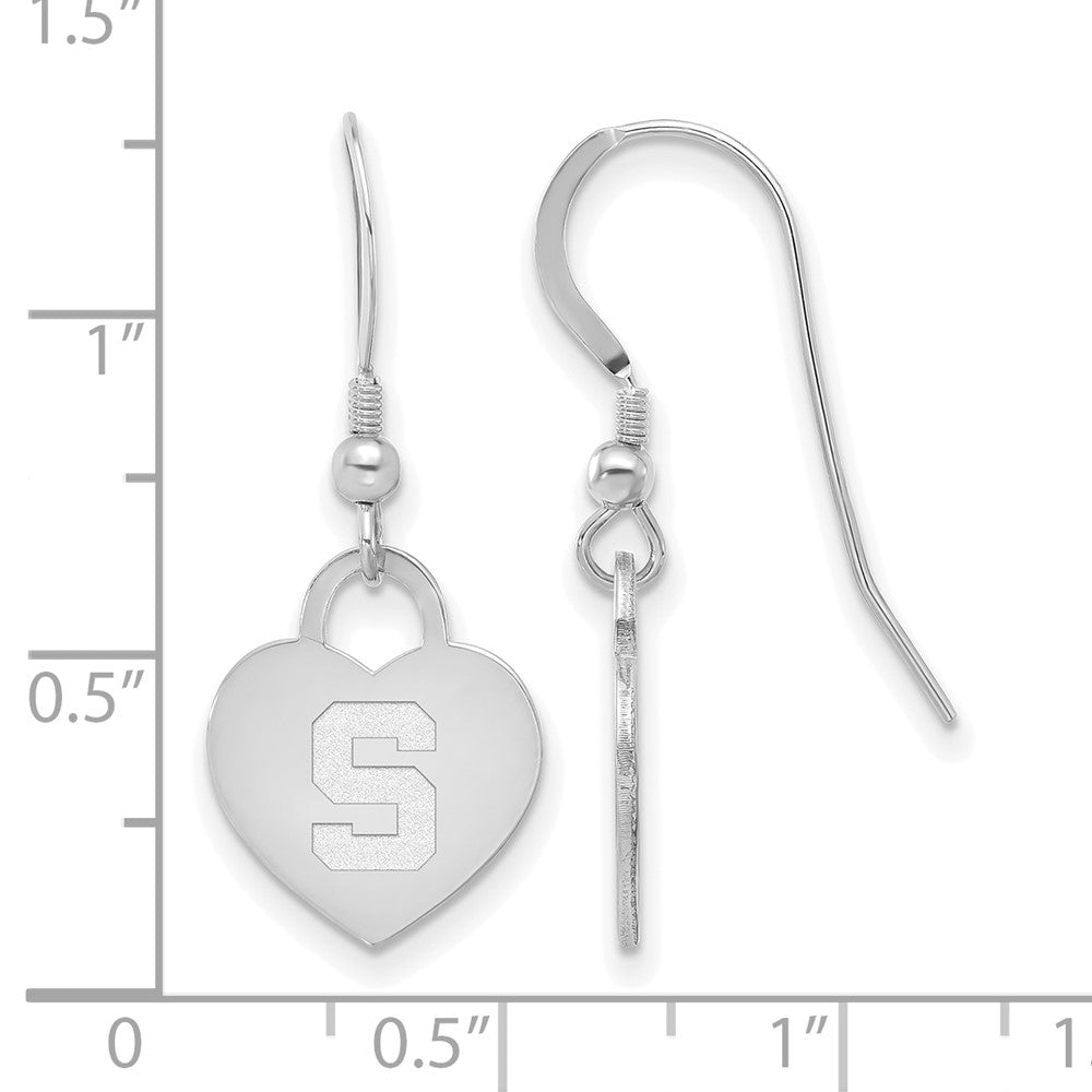 Alternate view of the Sterling Silver Michigan State University Heart Dangle Earrings by The Black Bow Jewelry Co.