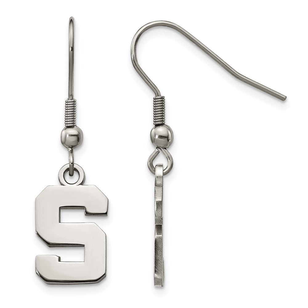 Stainless Steel Michigan State University Small Dangle Earrings, Item E19010 by The Black Bow Jewelry Co.