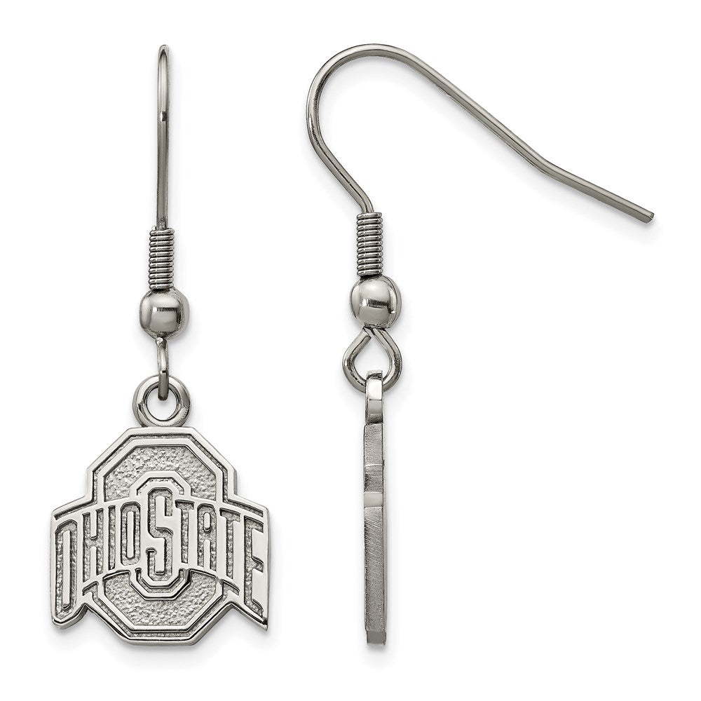Stainless Steel Ohio State University Small Dangle Earrings, Item E19013 by The Black Bow Jewelry Co.