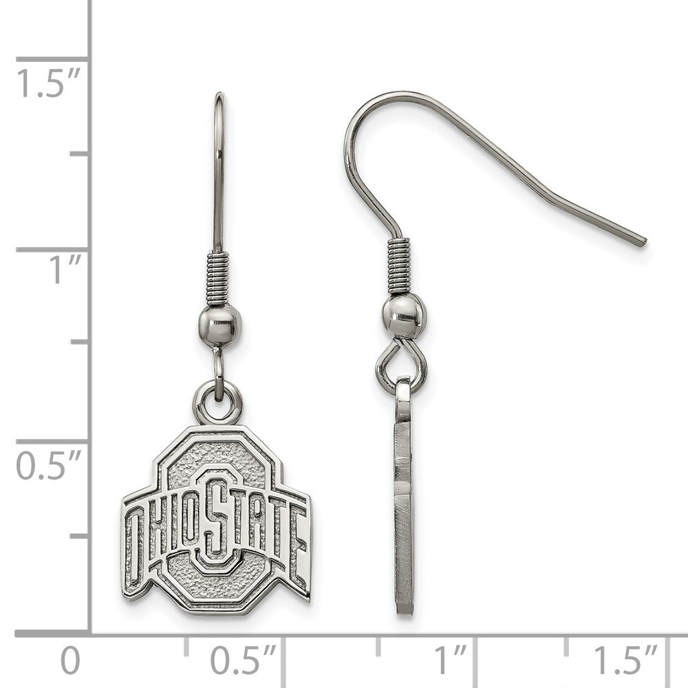 Alternate view of the Stainless Steel Ohio State University Small Dangle Earrings by The Black Bow Jewelry Co.