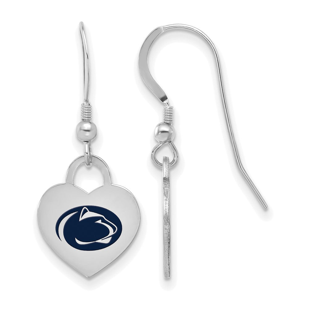 Sterling Silver Penn State University Enamel Heart Dangle Earrings, Item E19015 by The Black Bow Jewelry Co.