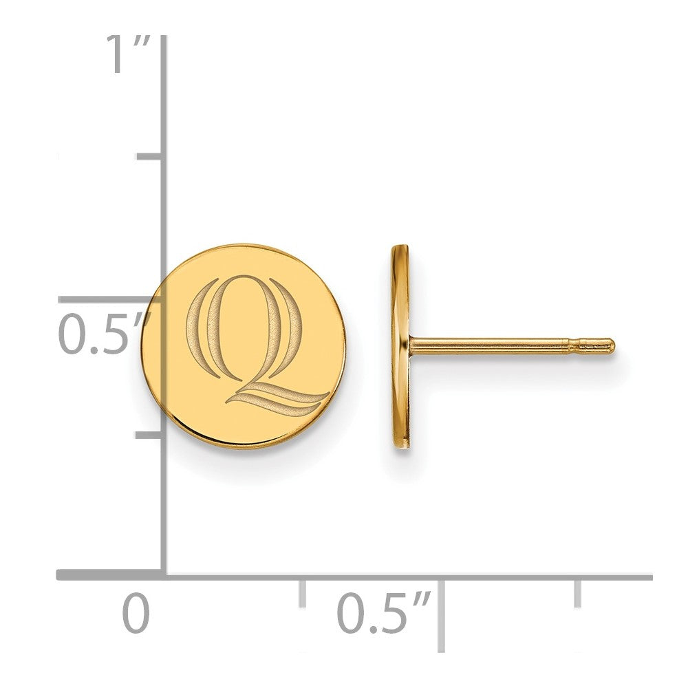 Alternate view of the 14K Gold Plated Silver Quinnipiac University XS Disc Post Earrings by The Black Bow Jewelry Co.