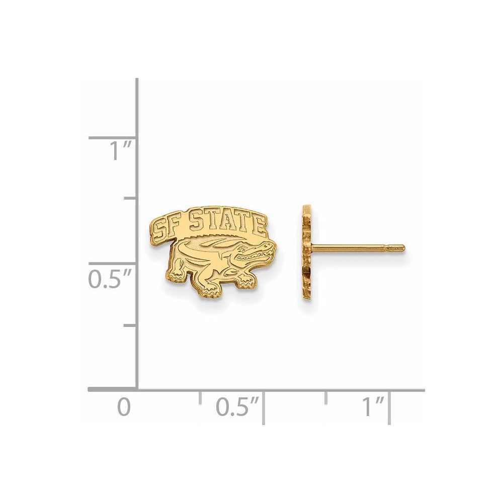 Alternate view of the 14K Gold Plated Silver San Francisco State University XS Post Earrings by The Black Bow Jewelry Co.