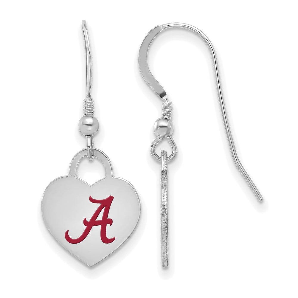Sterling Silver University of Alabama Enamel Heart Dangle Earrings, Item E19022 by The Black Bow Jewelry Co.