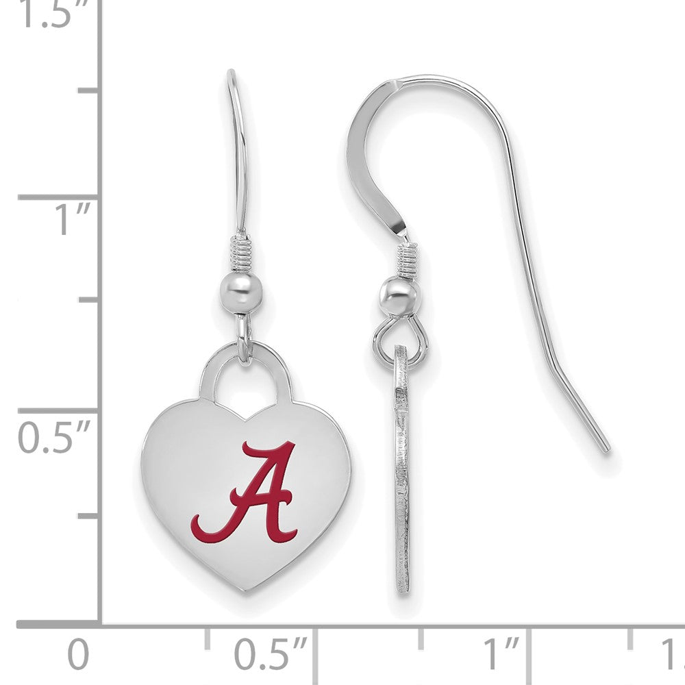 Alternate view of the Sterling Silver University of Alabama Enamel Heart Dangle Earrings by The Black Bow Jewelry Co.