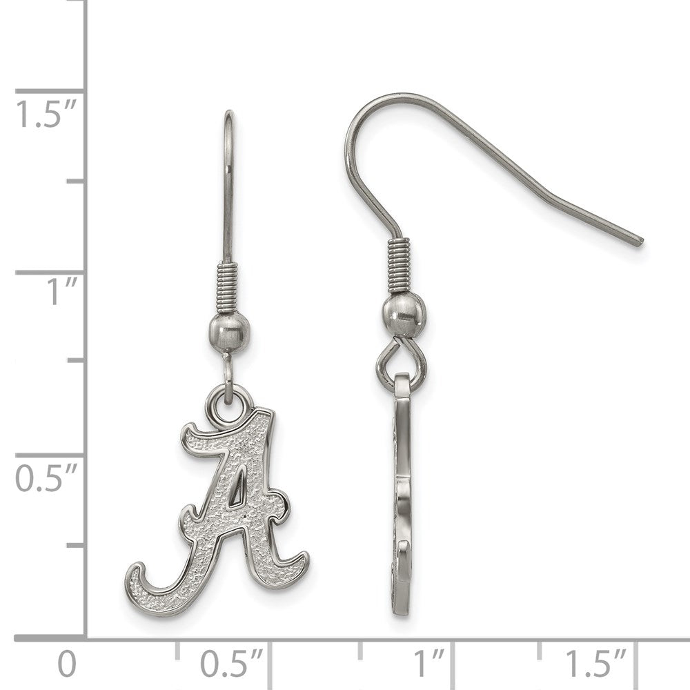 Alternate view of the Stainless Steel University of Alabama Small Letter A Dangle Earrings by The Black Bow Jewelry Co.