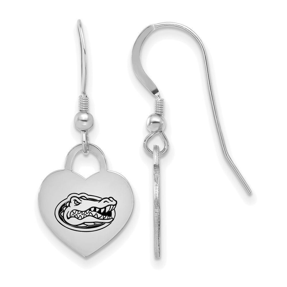 Sterling Silver University of Florida Enamel Heart Dangle Earrings, Item E19025 by The Black Bow Jewelry Co.