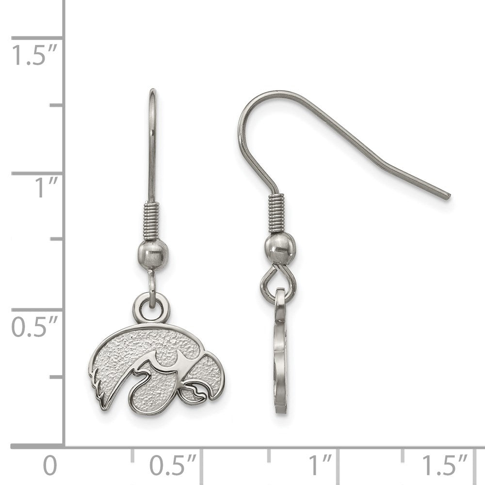 Alternate view of the Stainless Steel University of Iowa XS Dangle Earrings by The Black Bow Jewelry Co.