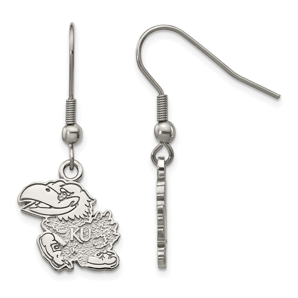 Stainless Steel University of Kansas Small Mascot Dangle Earrings, Item E19031 by The Black Bow Jewelry Co.