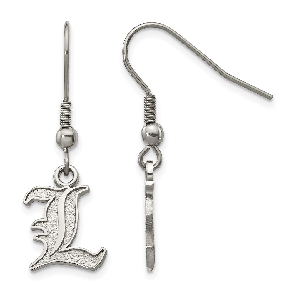Stainless Steel University of Louisville Small Dangle Earrings, Item E19033 by The Black Bow Jewelry Co.