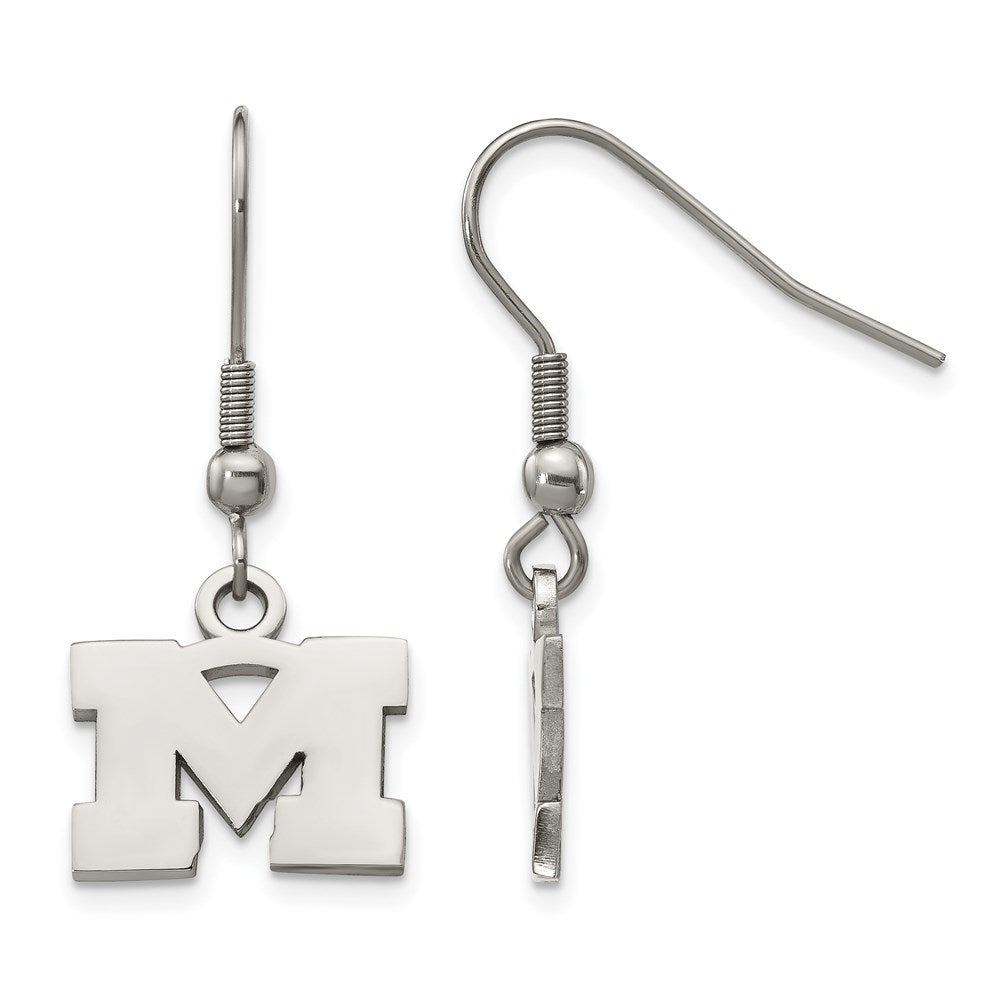 Stainless Steel University of Michigan XS Letter M Dangle Earrings, Item E19034 by The Black Bow Jewelry Co.