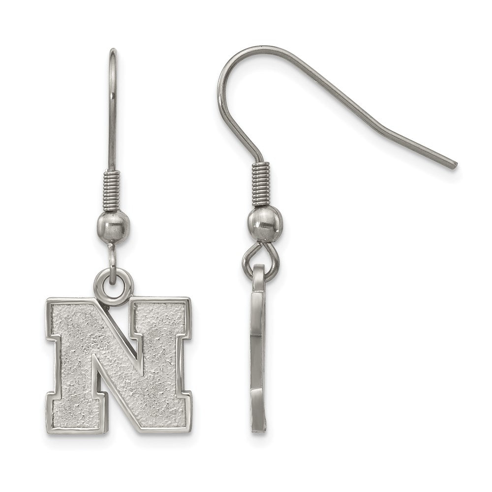 Stainless Steel University of Nebraska Small Initial N Dangle Earrings, Item E19035 by The Black Bow Jewelry Co.