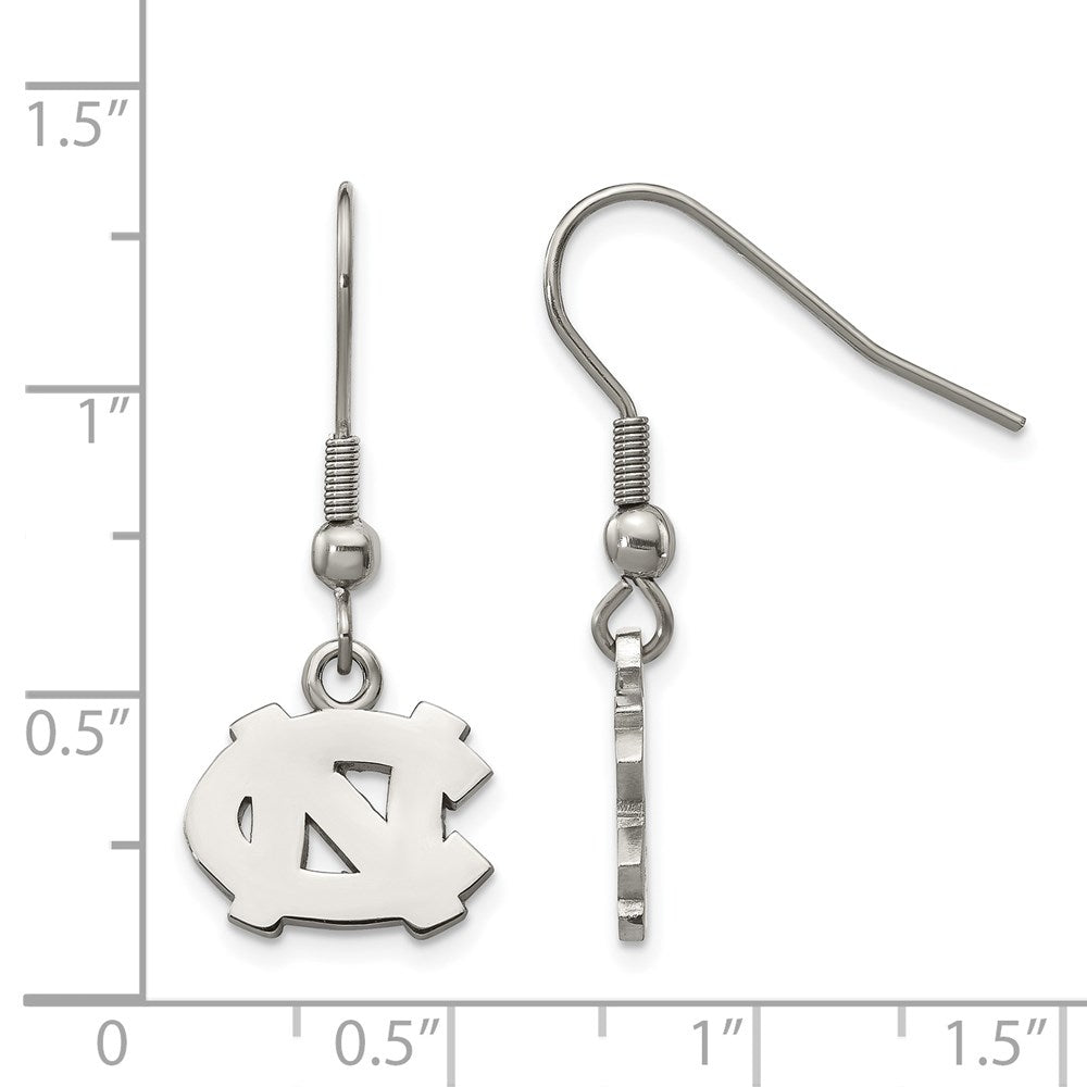 Alternate view of the Stainless Steel University of North Carolina XS Dangle Earrings by The Black Bow Jewelry Co.