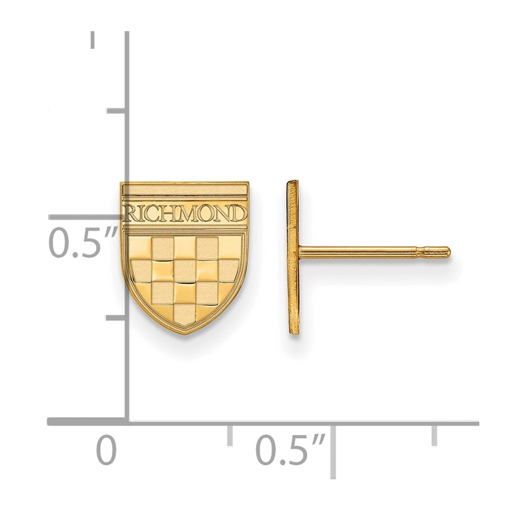 Alternate view of the 10K Yellow Gold University of Richmond XS (Tiny) Shield Post Earrings by The Black Bow Jewelry Co.