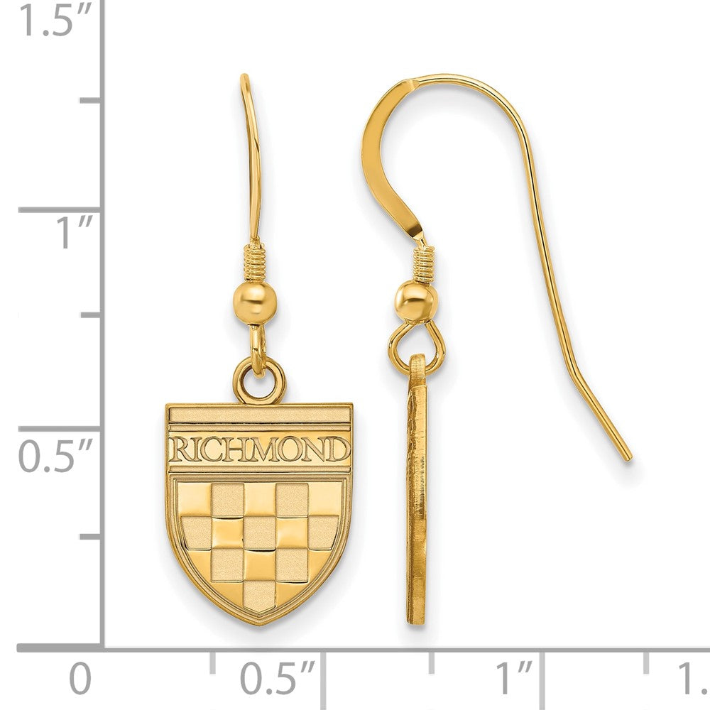 Alternate view of the 14K Gold Plated Silver U. Of Richmond Small Shield Dangle Earrings by The Black Bow Jewelry Co.