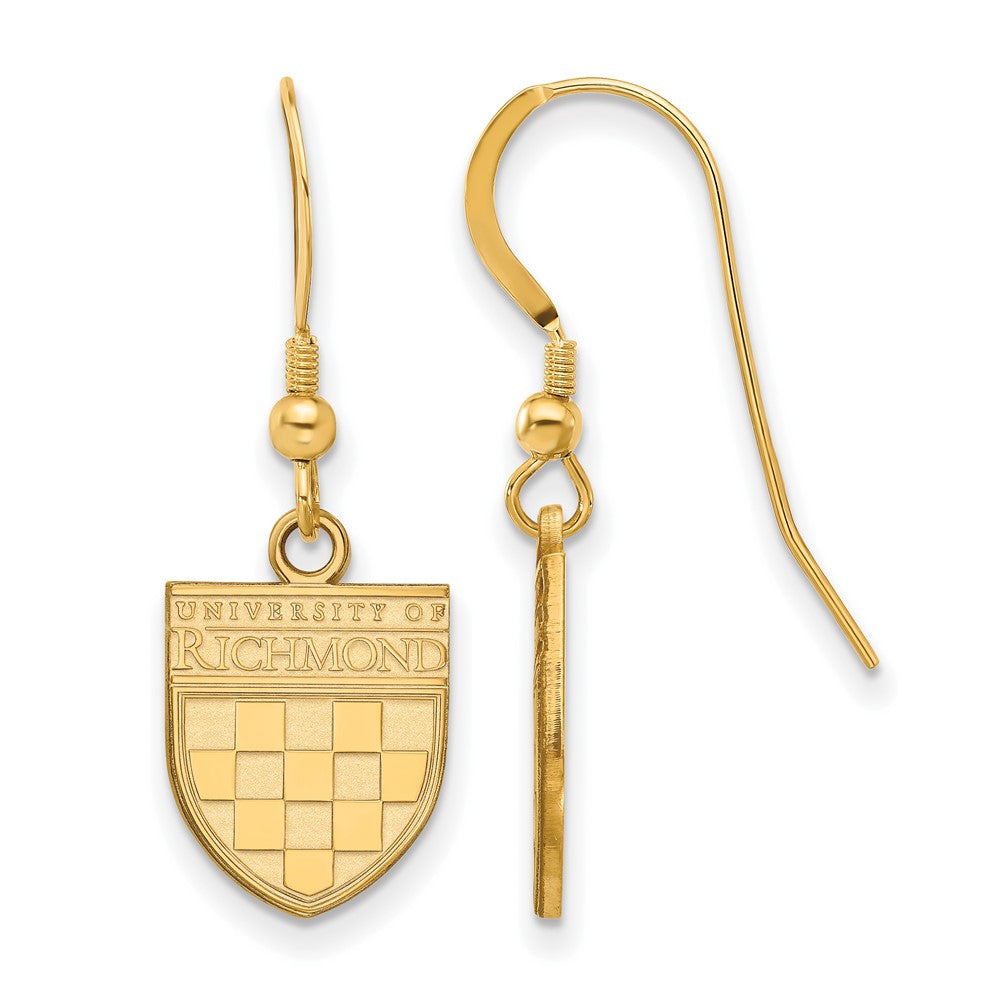 14K Gold Plated Silver U. of Richmond SM Shield Dangle Earrings, Item E19046 by The Black Bow Jewelry Co.