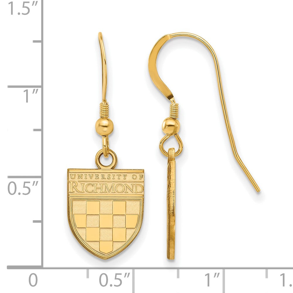 Alternate view of the 14K Gold Plated Silver U. of Richmond SM Shield Dangle Earrings by The Black Bow Jewelry Co.