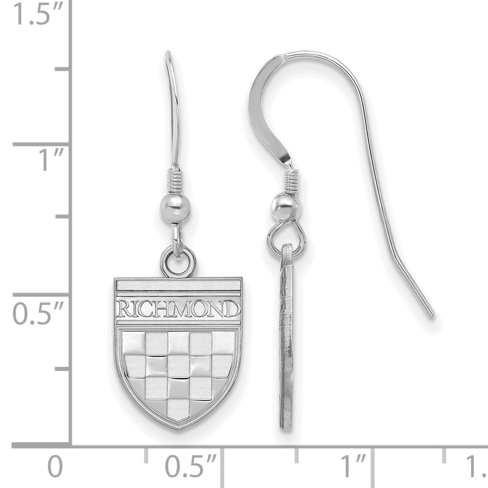 Alternate view of the Sterling Silver University of Richmond Small Shield Dangle Earrings by The Black Bow Jewelry Co.