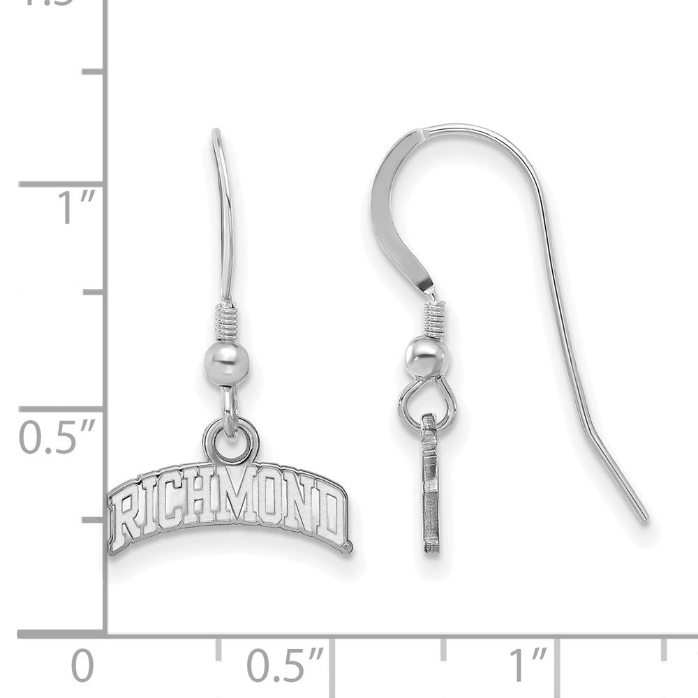 Alternate view of the Sterling Silver University of Richmond Small Script Dangle Earrings by The Black Bow Jewelry Co.