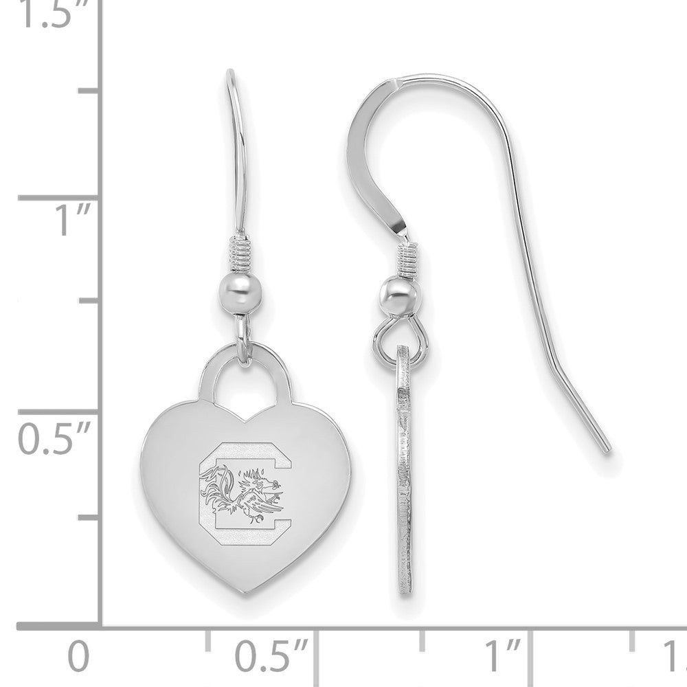 Alternate view of the Sterling Silver University of South Carolina Heart Dangle Earrings by The Black Bow Jewelry Co.