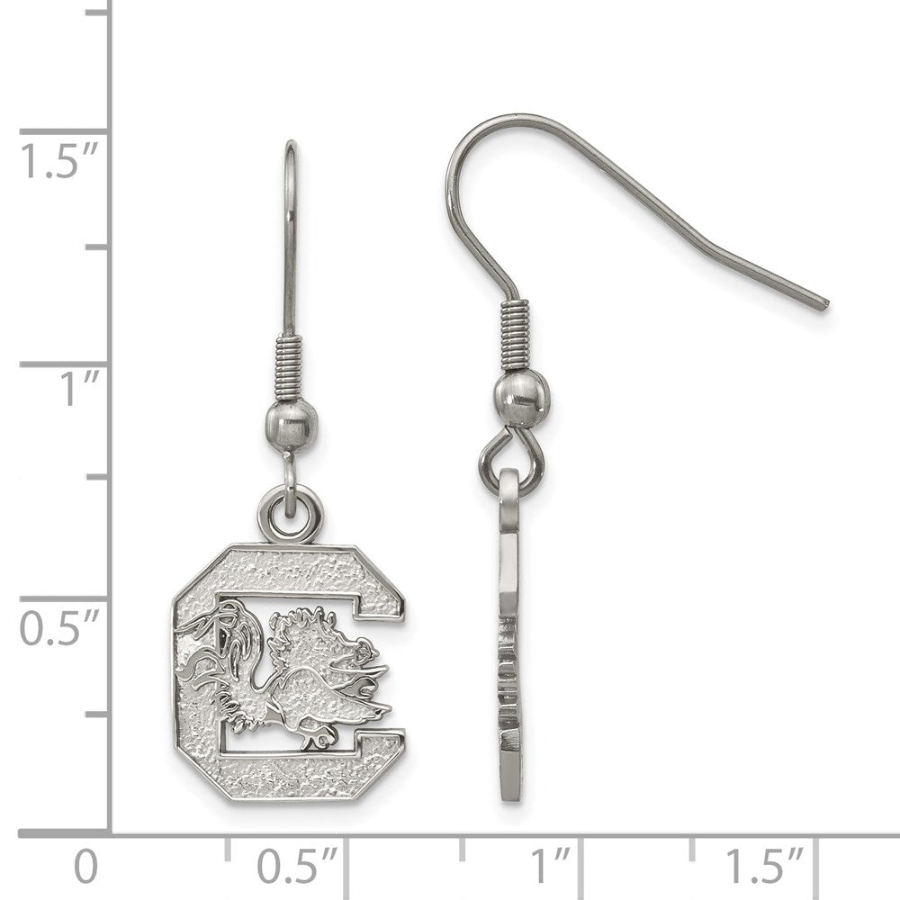 Alternate view of the Stainless Steel University of South Carolina Small Dangle Earrings by The Black Bow Jewelry Co.