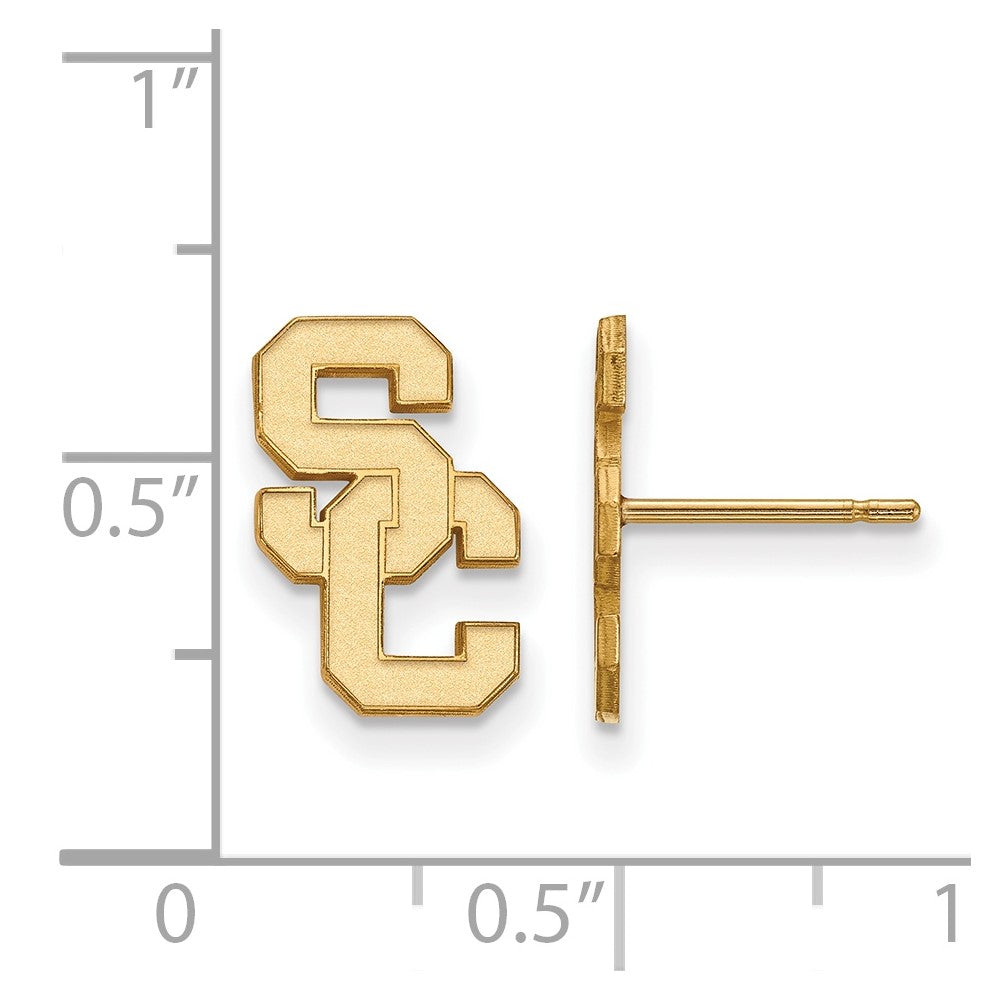 Alternate view of the 14K Yellow Gold U. of Southern California Small Post Earrings by The Black Bow Jewelry Co.