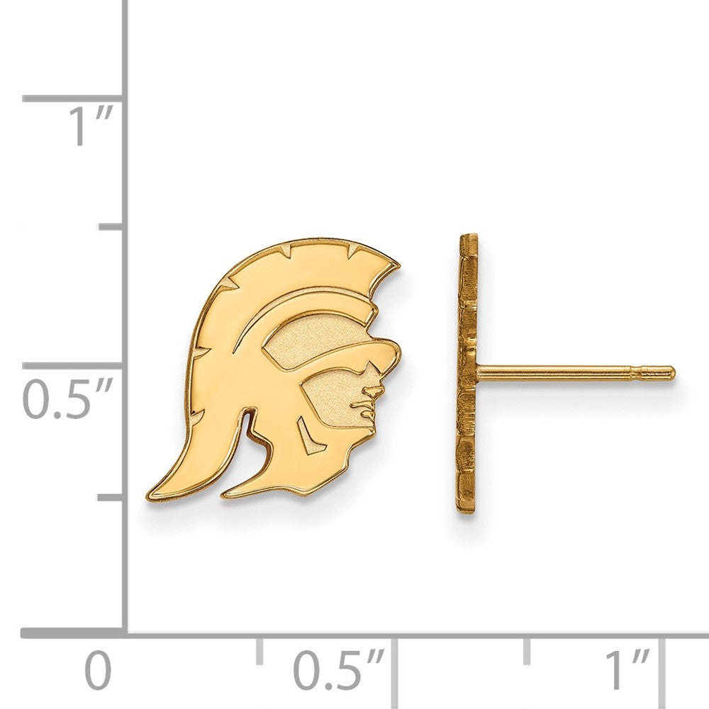 Alternate view of the 14K Yellow Gold U. of Southern California Small Trojan Post Earrings by The Black Bow Jewelry Co.