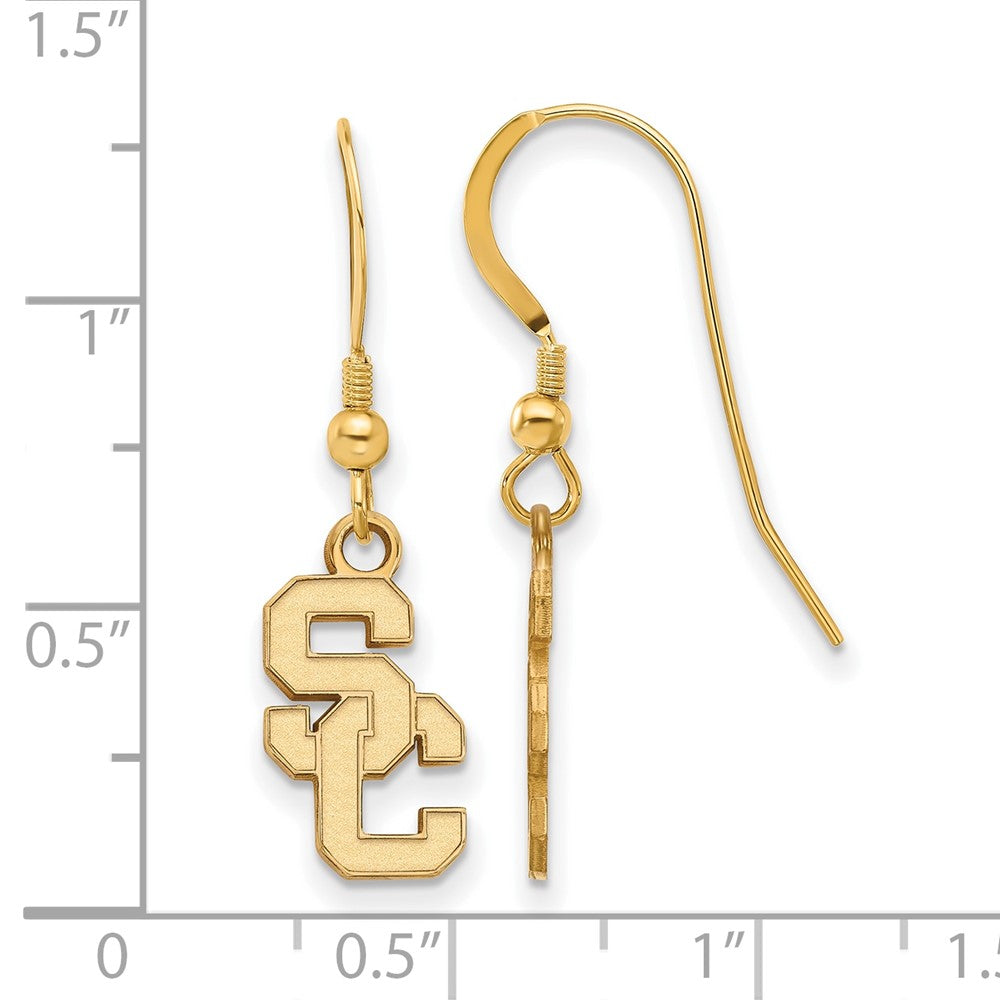 Alternate view of the 14K Gold Plated Silver U. of Southern California SM Dangle Earrings by The Black Bow Jewelry Co.