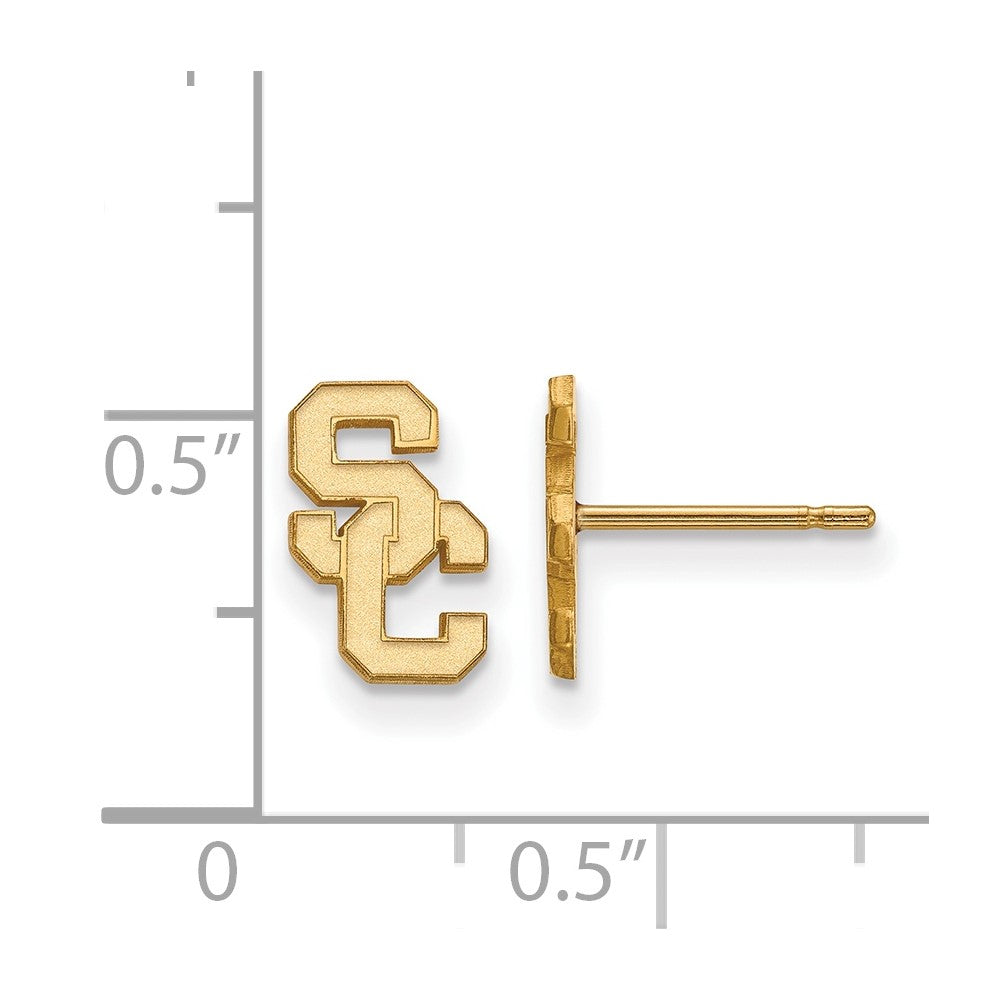 Alternate view of the 14K Gold Plated Silver U. of Southern California XS Post Earrings by The Black Bow Jewelry Co.
