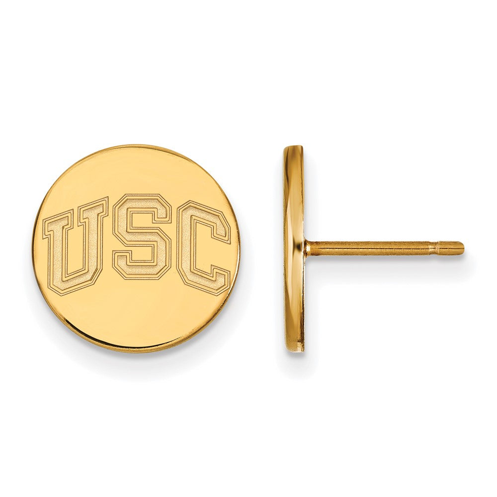 14K Gold Plated Silver U. of Southern California XS Disc Post Earrings, Item E19067 by The Black Bow Jewelry Co.