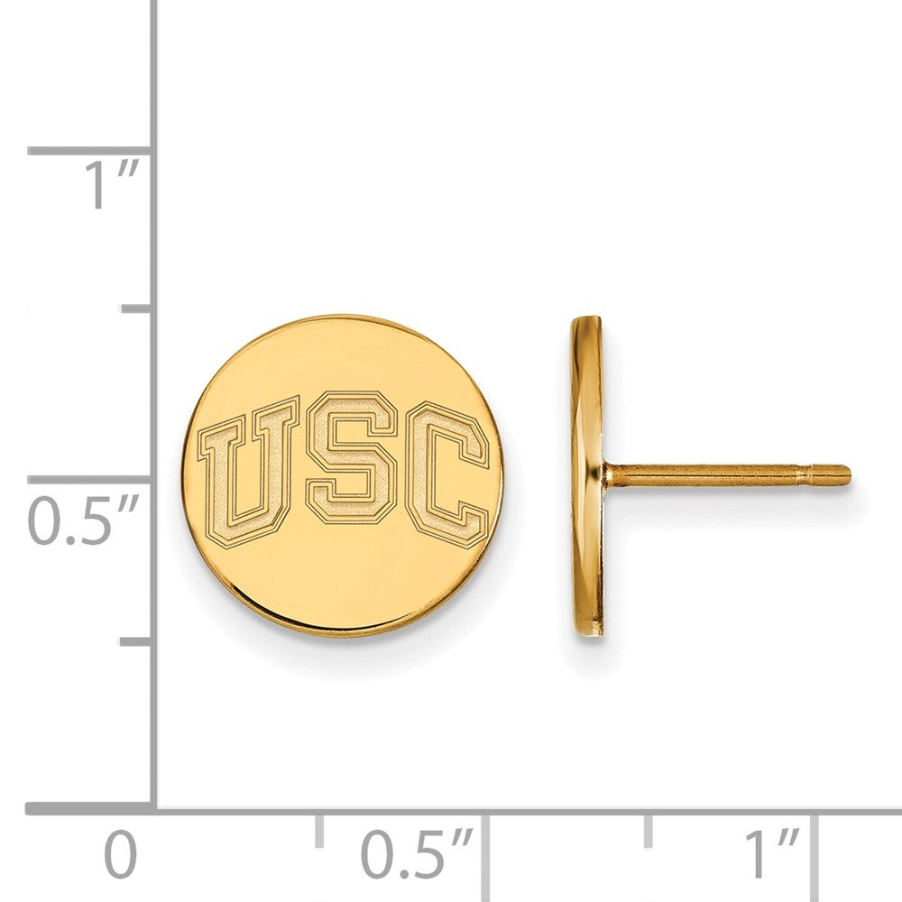 Alternate view of the 14K Gold Plated Silver U. of Southern California XS Disc Post Earrings by The Black Bow Jewelry Co.