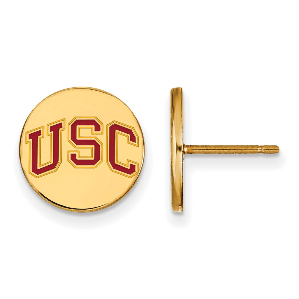14K Gold Plated Silver USC XS Enamel Disc Post Earrings, Item E19068 by The Black Bow Jewelry Co.