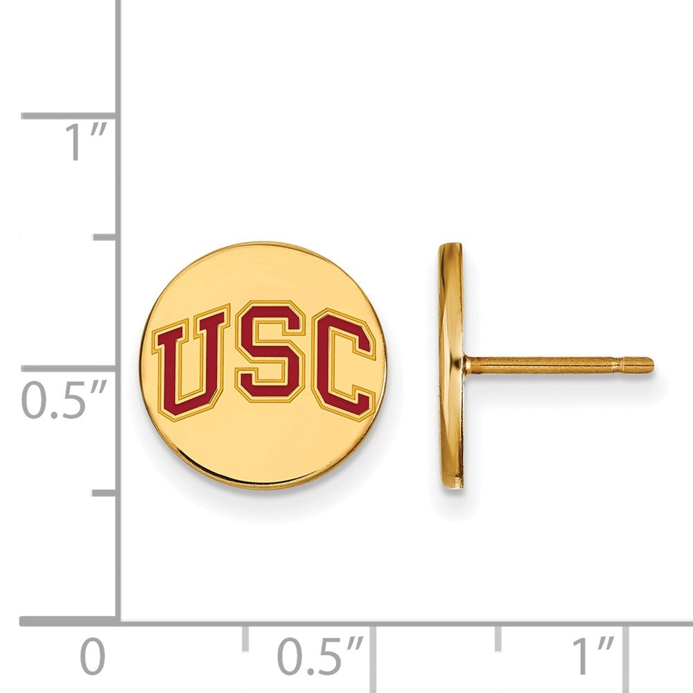 Alternate view of the 14K Gold Plated Silver USC XS Enamel Disc Post Earrings by The Black Bow Jewelry Co.