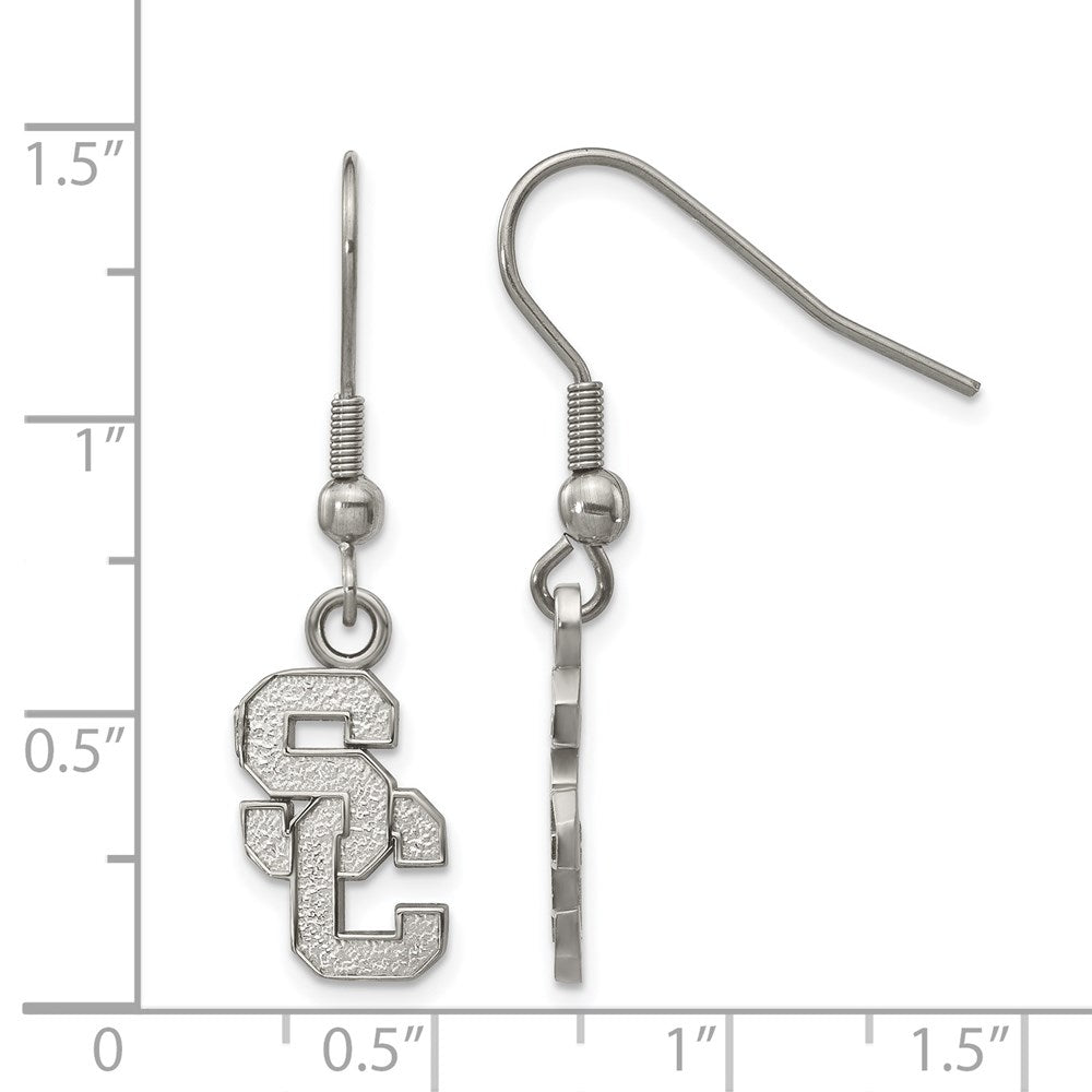 Alternate view of the Stainless Steel U. of Southern California Small Dangle Earrings by The Black Bow Jewelry Co.