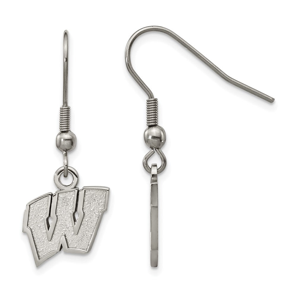 Stainless Steel University of Wisconsin Small Dangle Earrings, Item E19078 by The Black Bow Jewelry Co.