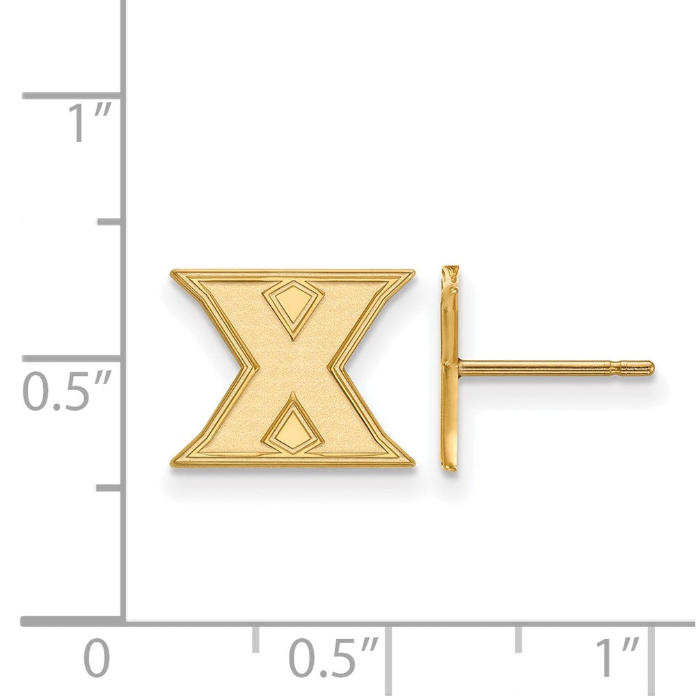 Alternate view of the 14K Gold Plated Silver Xavier University XS Initial X Post Earrings by The Black Bow Jewelry Co.