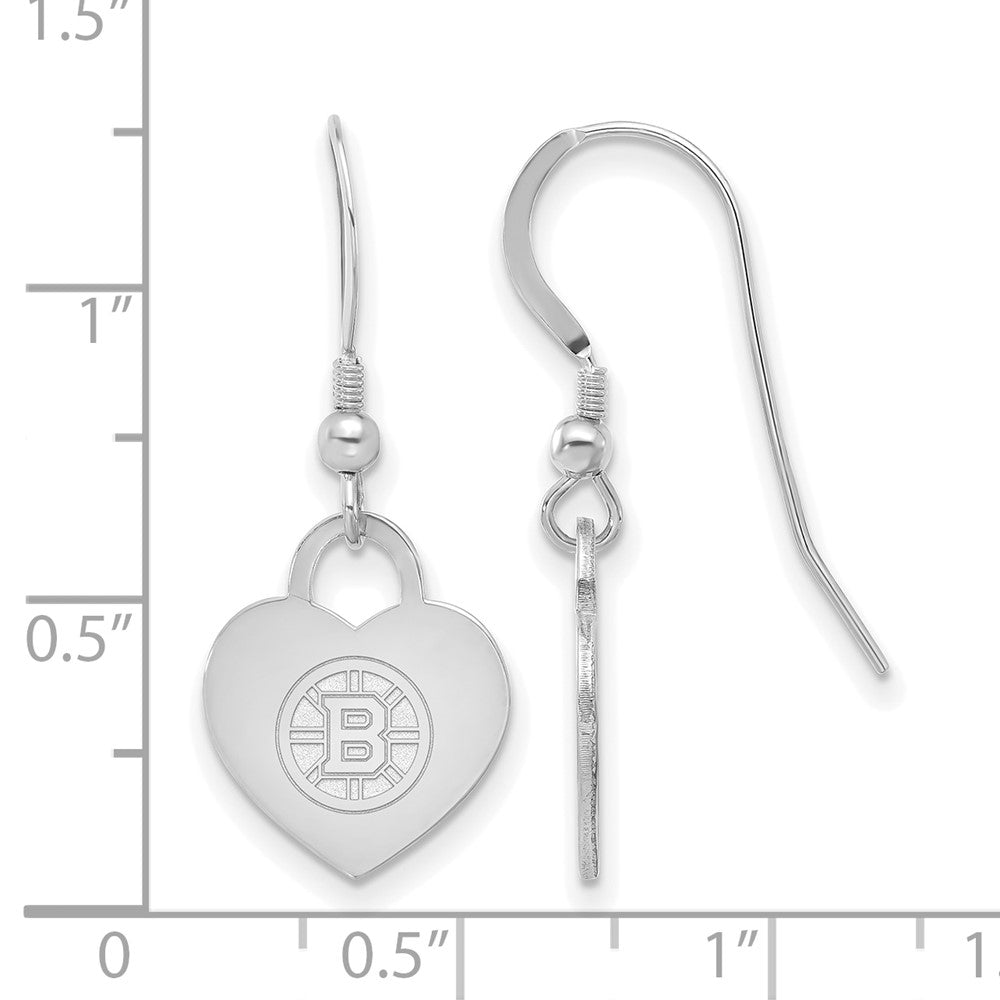 Alternate view of the Sterling Silver NHL Boston Bruins Heart Dangle Earrings by The Black Bow Jewelry Co.